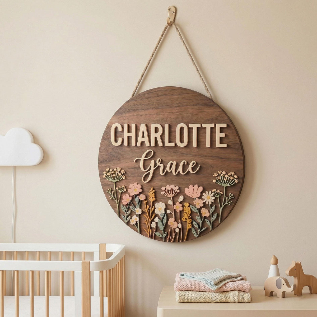 Custom Wildflower Nursery Name Sign, Personalized Round Wooden Plaque with Pastel Floral Design, Boho Baby Girl Room Decor, Newborn Gift 557234a4-c2ce-407d-bd7b-6ee9a05c8831-banner-6.jpg