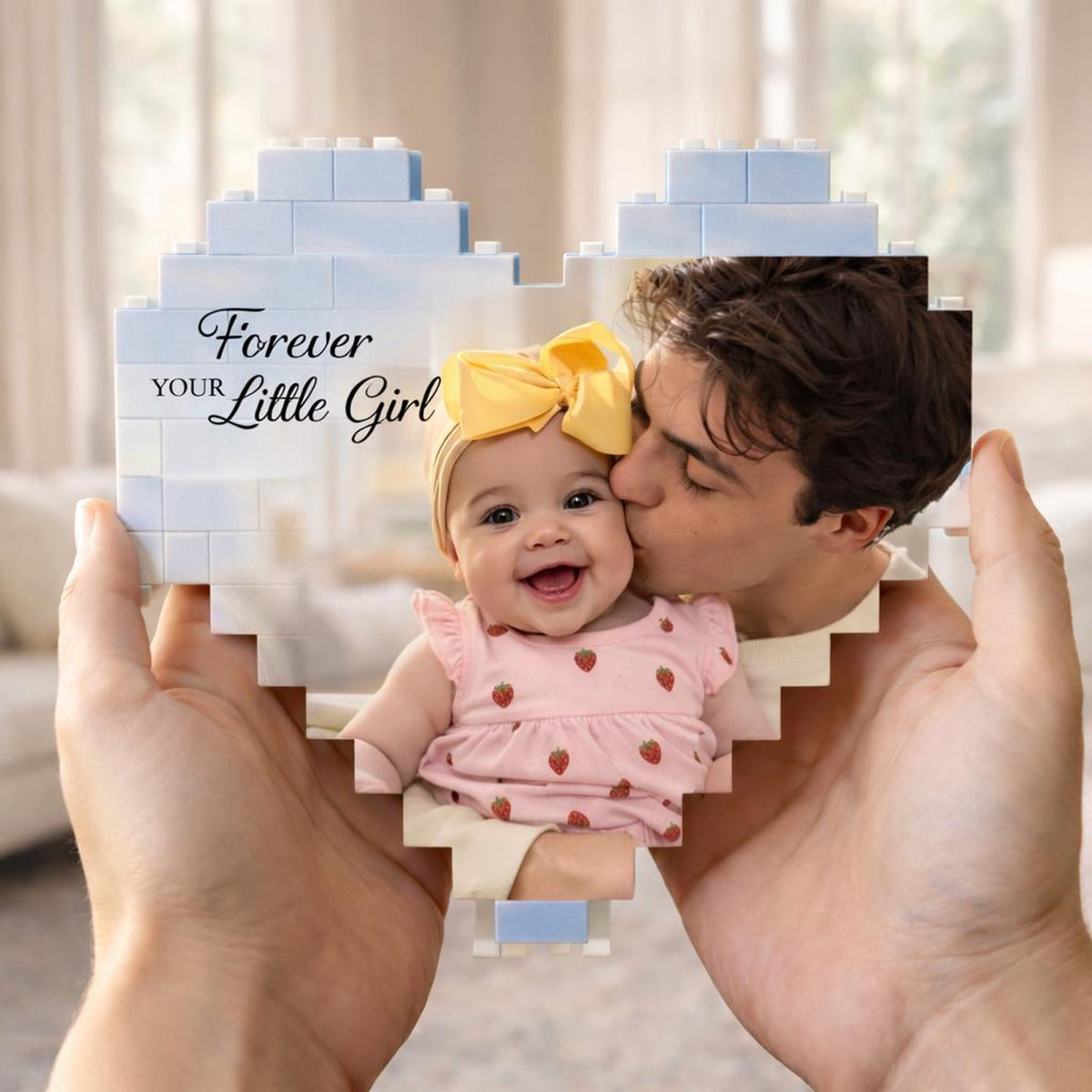 Forever your Little Girl Custom Puzzle Personalized Brick Photo Block Gift for Father s Day, Birthday, Family Keepsake