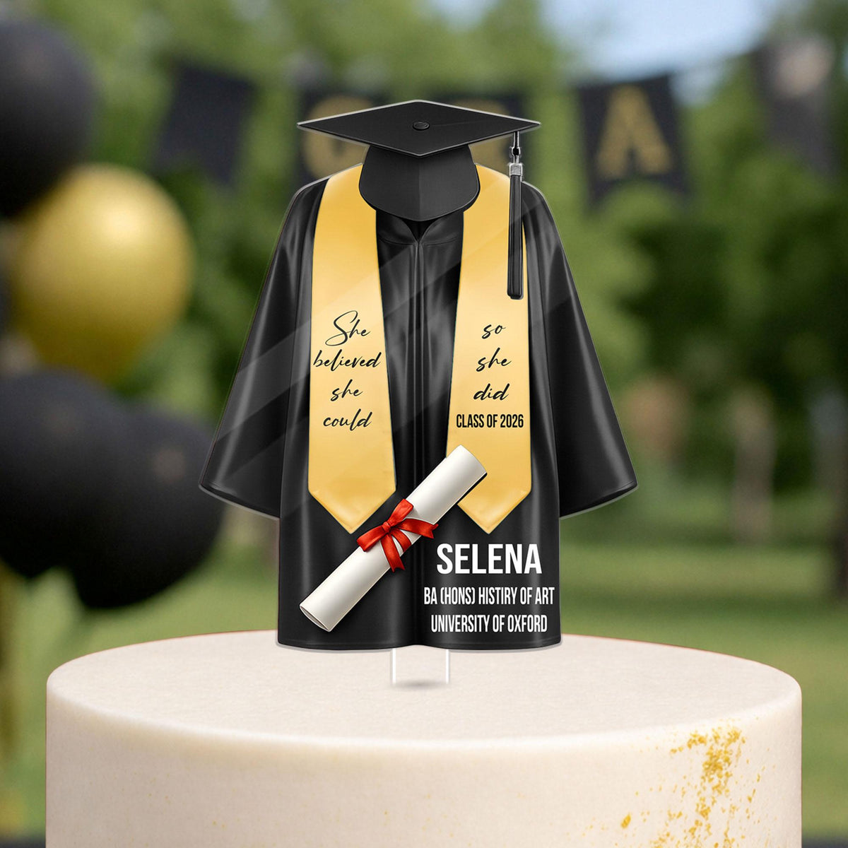 Personalized Graduation Cake Topper, Custom Graduation Gown Cake Topper, Class Of 2026, Graduation Decoration, School Graduation Keepsake