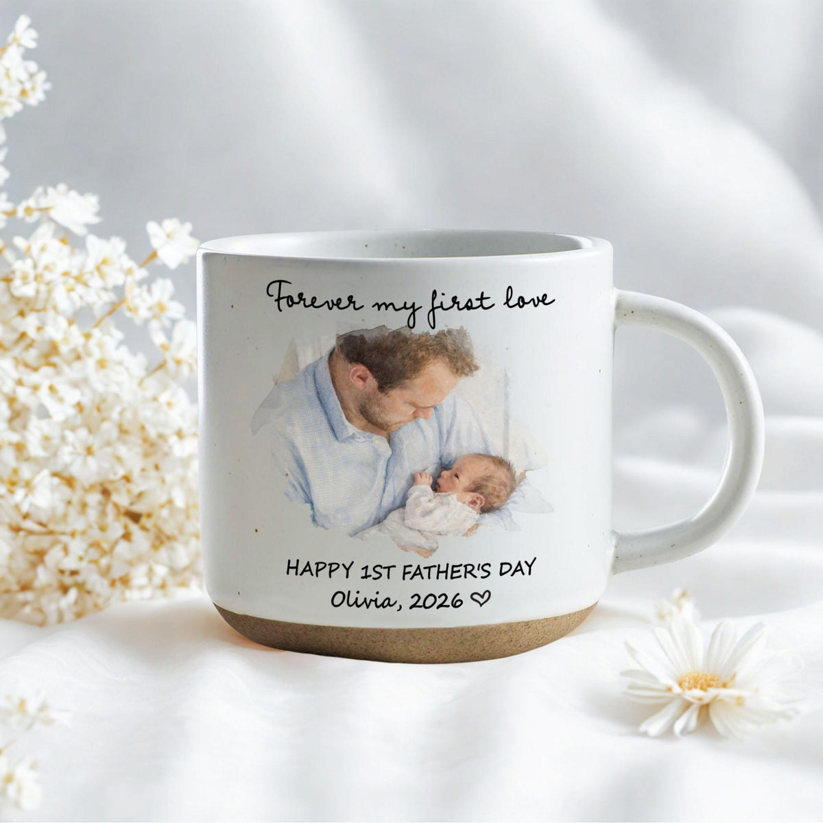 Custom Dad Mug Watercolor Portrait Coffee Cup, Fathers Day Gift From Wife & Daughter, First Father's Day, Dad Birthday, Mug Gift for Dad