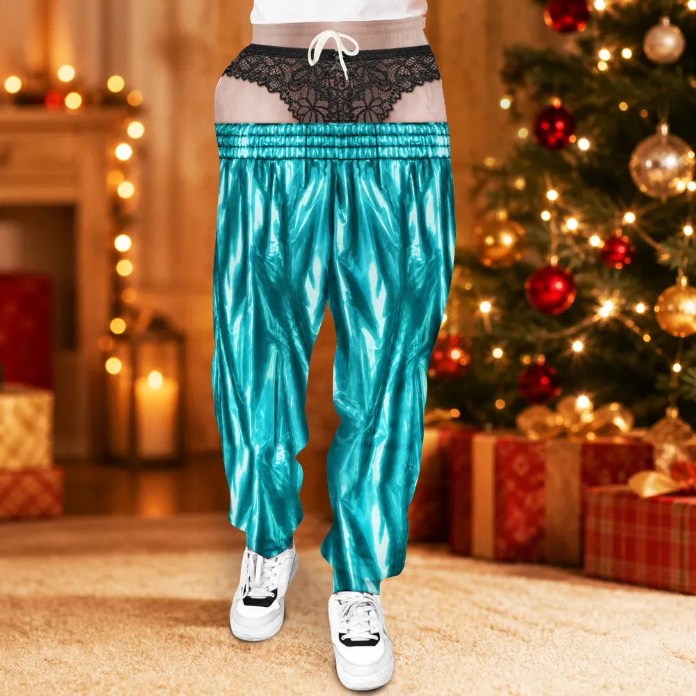 Festive Shimmer Sweatpants with Black Lace Underwear Illusion Print, Christmas Gift For Friends 55a27752-b375-41bc-b300-9ac868511d70-5.webp