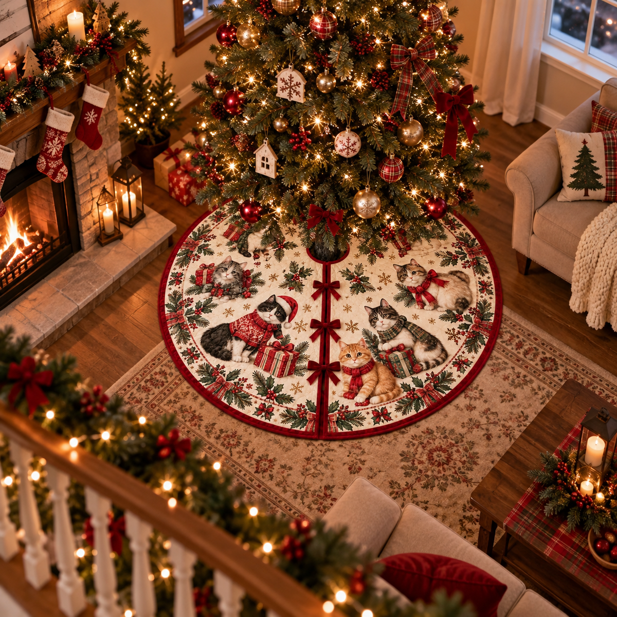 Christmas Cat Tree Skirt, Cute Christmas Tree Skirt, Holiday Cat Decor, Festive Christmas Tree Decoration, Cozy Xmas Home Decor 55b147f2-33d8-4d0a-8a57-2837f69ac79c-fddf-1-.png