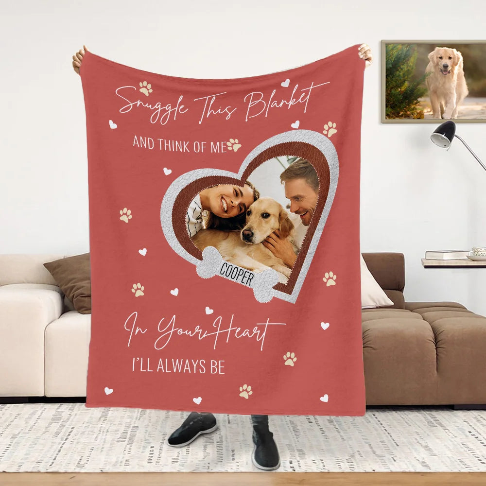 Personalised Paw Print Heart-shaped Dog Cat Family Photo Design Soft Throw Blanket with Name Home Decor Memorial Gift for Pet Lover