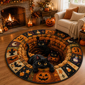 Black Cat Halloween Round Rug, 3D Illusion Quilted Pumpkin Cat Hole Floor Mat, Funny Spooky Black Cats Halloween Home Decor 55f0bc60-0556-4f6a-b56b-e2a40725bca5-5.jpg