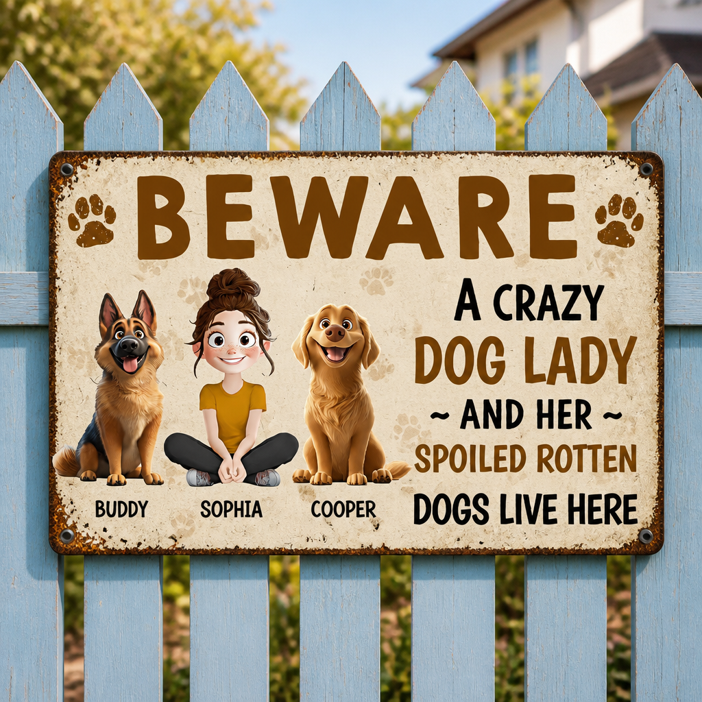 Beware Crazy Dog Lady Custom Portrait Metal Sign - Personalized Metal Sign 55f291cb-52e2-45a7-9868-1dc74bdd79b8.png