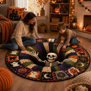 3D Effect Illusion Skull Vortex Quilted Round Rug, Halloween Horror Skeleton Carpet, Quilt Floor Mat, Living Room Bedroom Decor, Spooky Gift 56048c1b-e07d-46de-9c80-4bd0c45d01a8-4.jpg