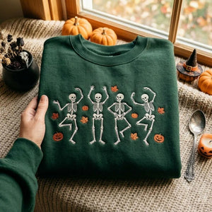 Embroidered Skeleton Sweatshirt: Halloween Dancing Skeletons, Autumn Leaves, Pumpkins 56286e8d-b5ac-49b2-a1d1-ded13b2fb43c--erhy-1-.webp