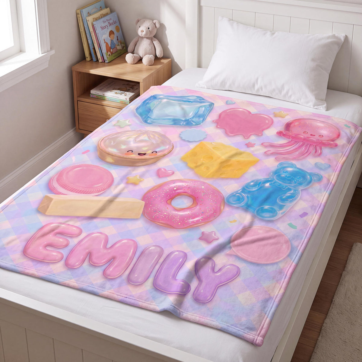 Personalized Kawaii Blanket for Kids, Custom Name Flannel Throw, Rainbow Dumpling Bao, Fidget Toy Sensory Blanket, Birthday Gift for Girls 56383792-f40a-4561-94c4-9b3796ad7a58-7.jpg