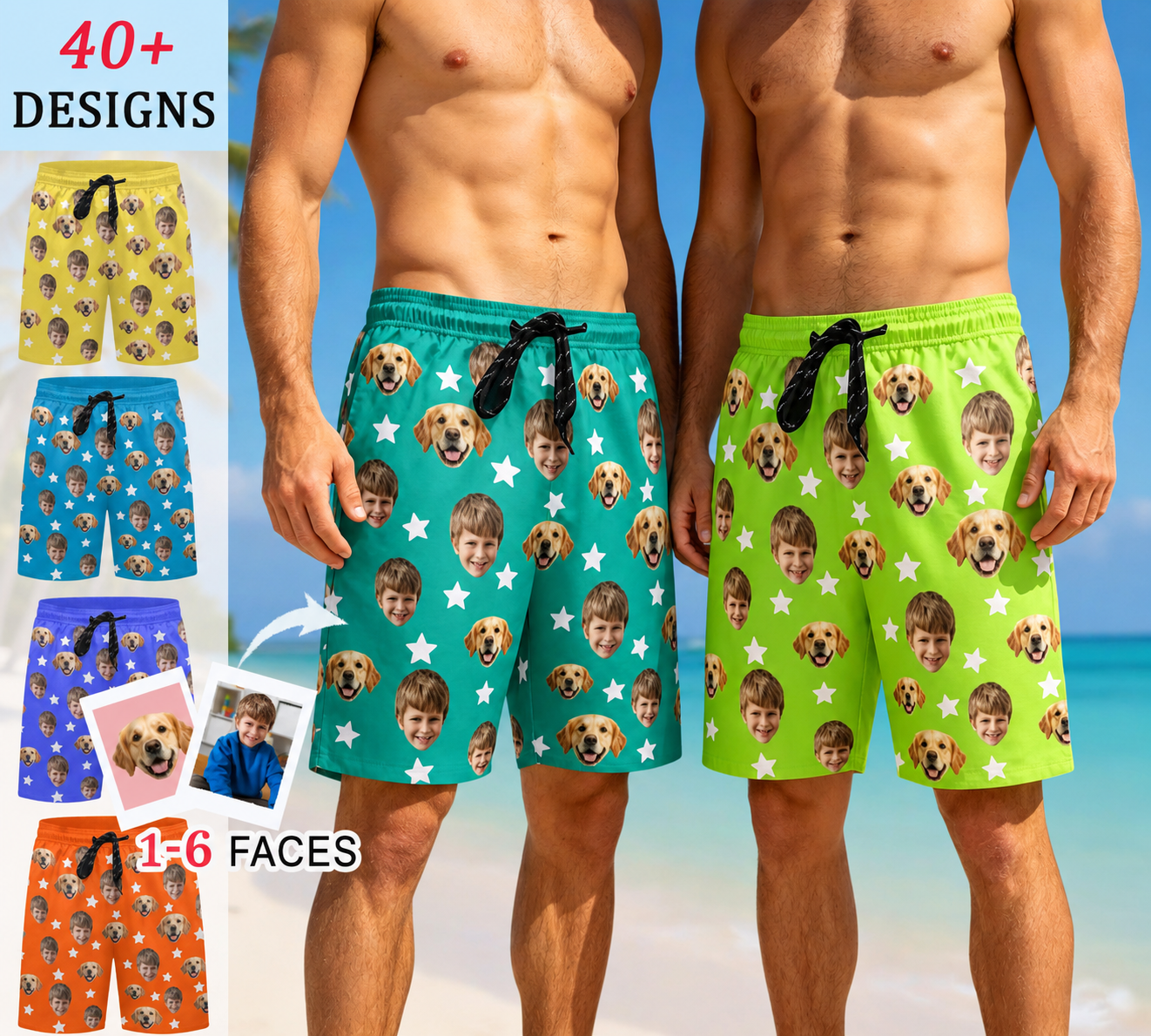 Custom Photo Swim Trunks, Personalized Beach Shorts, Father's Day Gift Gift For Father Gift Husband Summer Gift