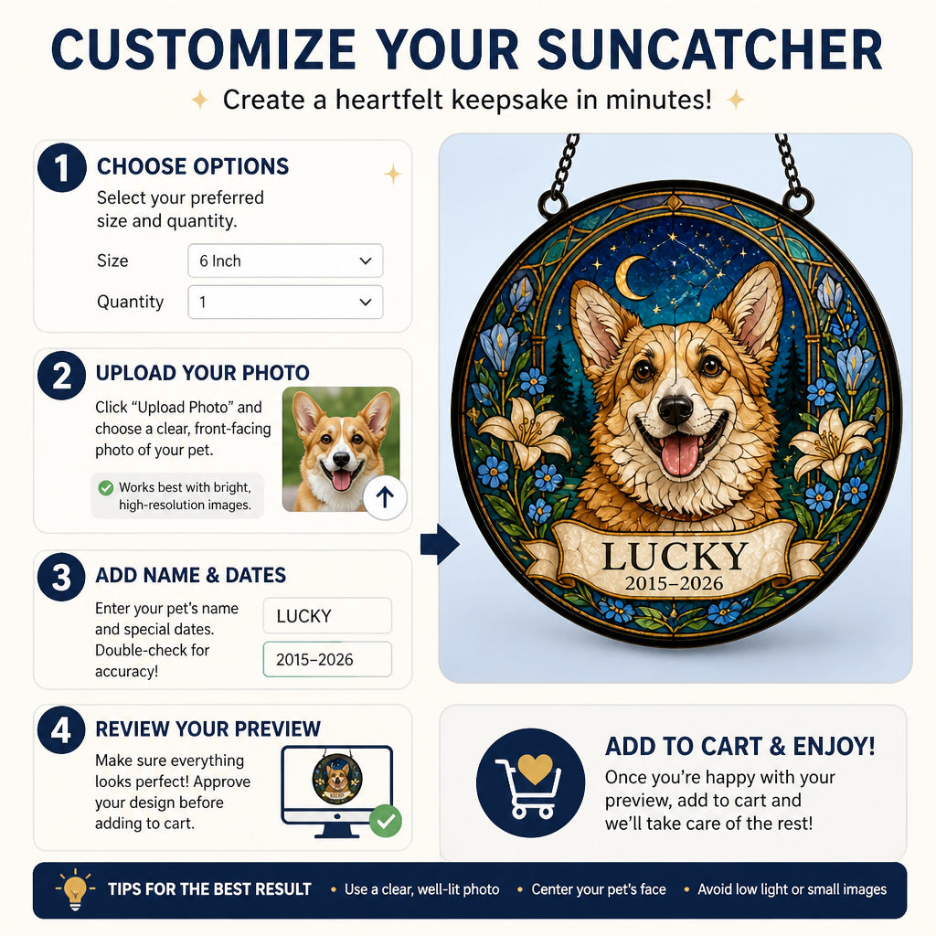 Custom Pet Memorial Stained-Glass Suncatcher – Photo, Name & Years - Personalized Suncatcher Ornament 56464d23-e3d4-4501-b882-ef53ae3c9433.jpg