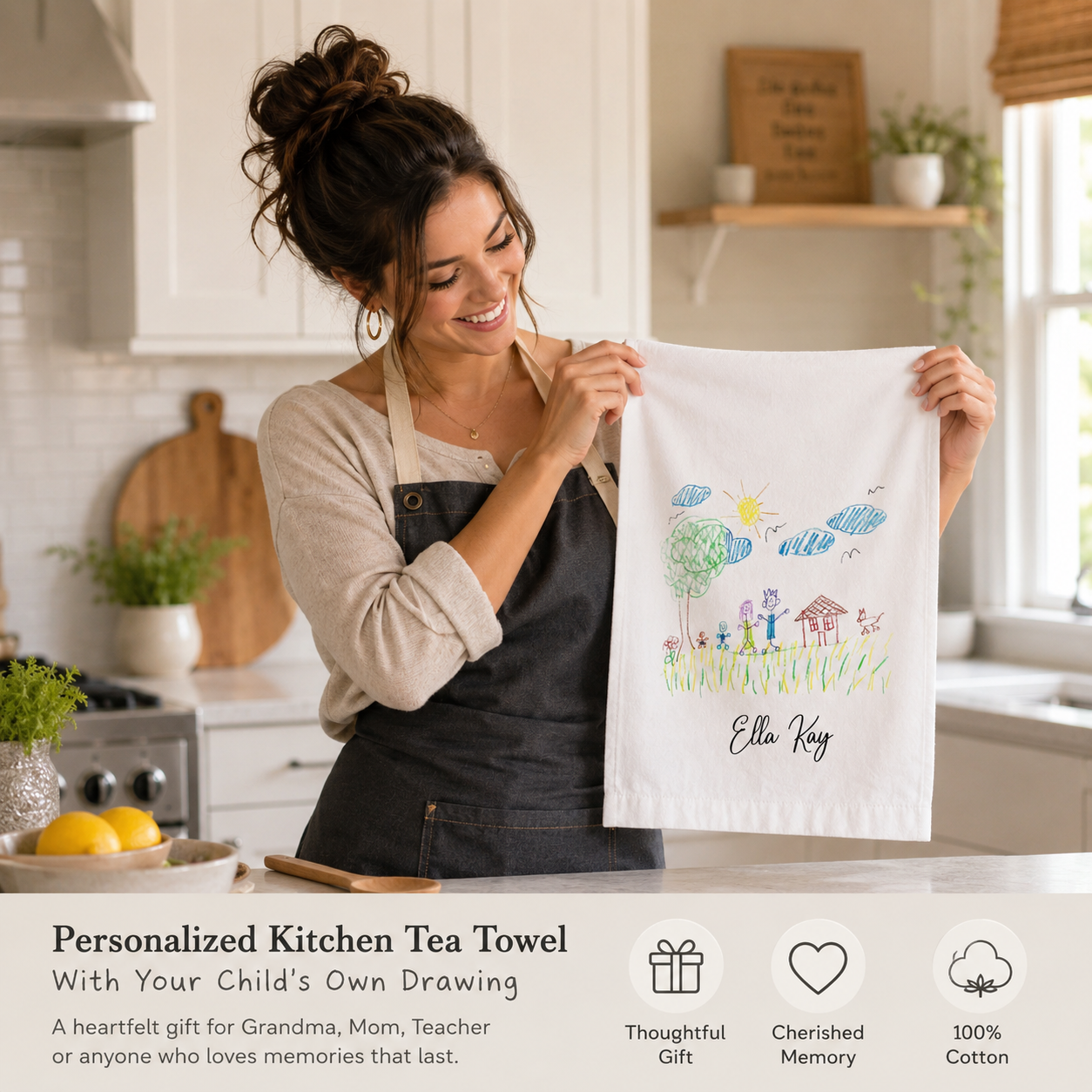 Personalized Kitchen Tea Towel With Child's Own Drawing, Design Your Own, Grandma Gift, Mother Gift, Gift for Teacher, Grandmother Mom Gift 56683ca7-ca38-4b1b-9b3d-43325c735619-7e2b4574-0f87-45d3-9d66-0146d0146def.png