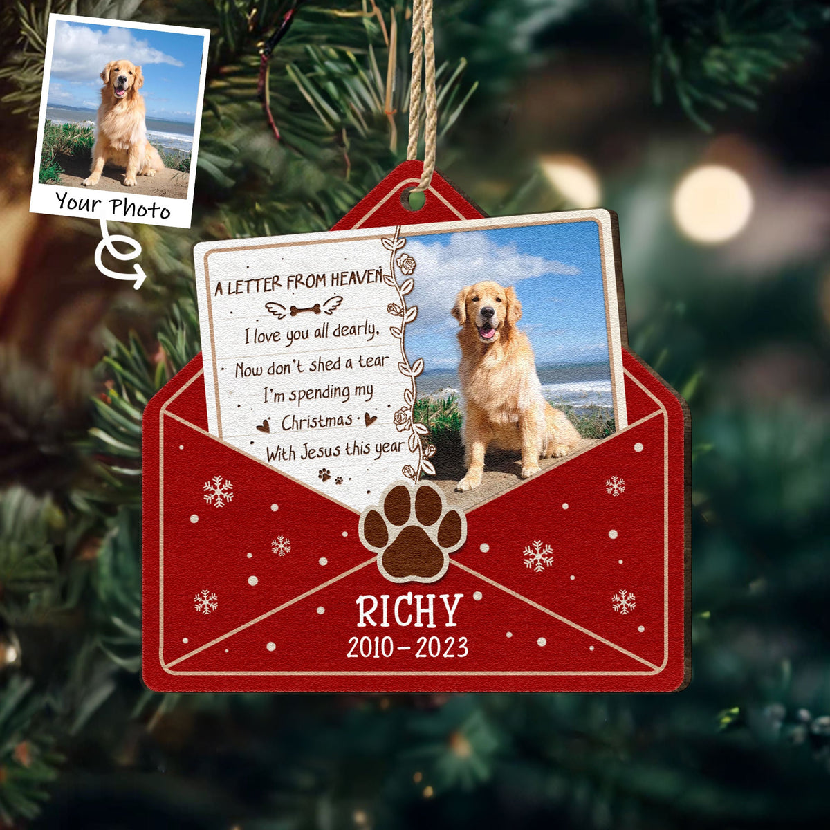 A Letter From Heaven Photo upload - Memorial Dog Ornament Personalized Shape Ornament 568.RCKXC6526669c0acbb.jpg