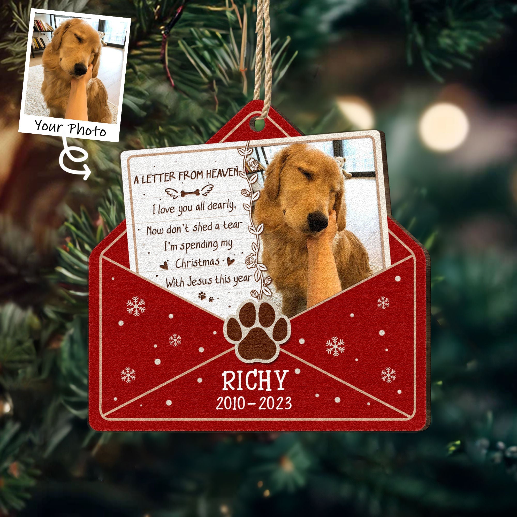 A Letter From Heaven Photo upload - Memorial Dog Ornament Personalized Shape Ornament 568.VATJY6526669c09dde.jpg