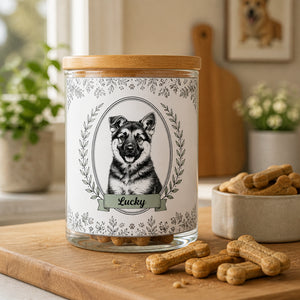 Botanical Cameo Pet Treat Jar - Personalized Glass Storage Jars 56916dfe-2d62-411c-b109-d4d3445399c3.jpg