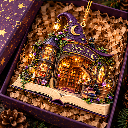 Personalized Dark Academia Bookstore Christmas Ornament – Custom Name 2D Flat Acrylic Ornament, Gothic Library Gift for Book Lovers 569b9e2f-e635-4191-88a7-266b0445fd9f-luna_spellbook_03_gift_box.png