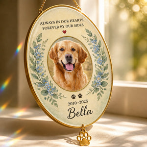 Pet Memorial Stone — Photo, Name & Dates (“Always in our hearts”) - Personalized 1 Layered Suncatcher with Charm 56a3e19b-5bac-4c62-8c7e-88bb0863ceb7.jpg