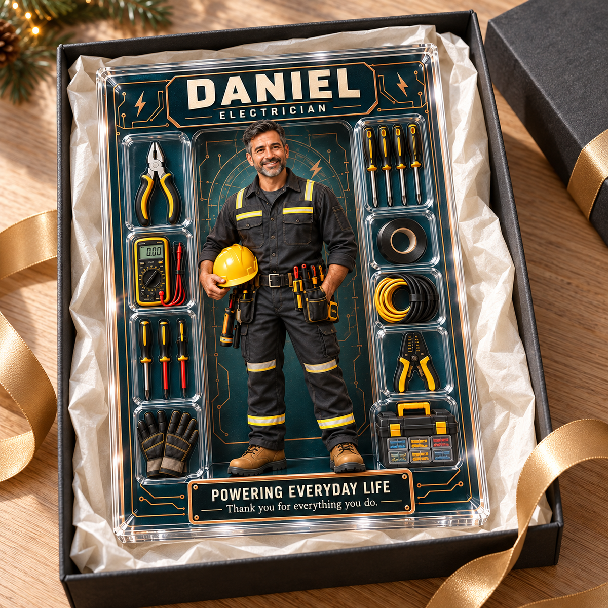 Title: Personalized Electrician Acrylic Block – Custom Photo & Name Electrician Figure, Workshop Decor & Electrician Appreciation Gift 56bfa1de-e529-467b-95b1-f310a916c3ac-Personalized-electrician-plaque-in-an-elegant-gift-box-3.png