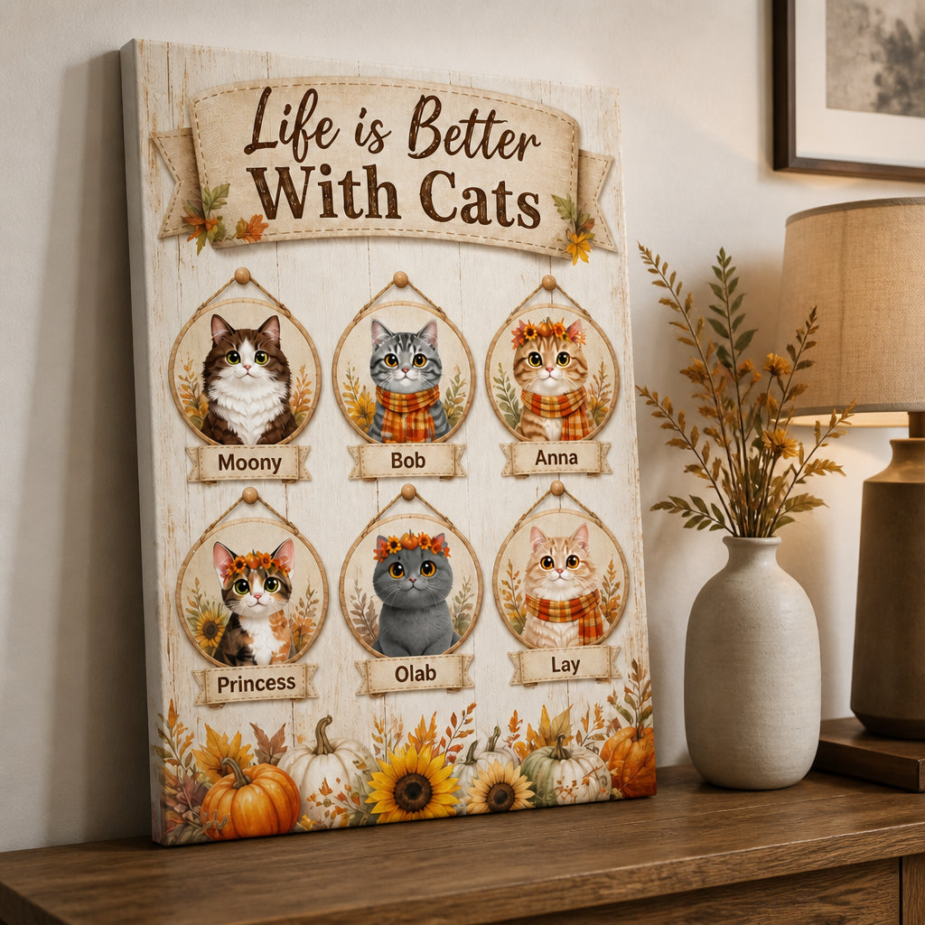Life Is Better With Cats — Personalized Cat Portrait Canvas (Upload Photos) - Personalized Canvas 56cc93a7-1232-47a8-a0b1-07f007324a14.jpg