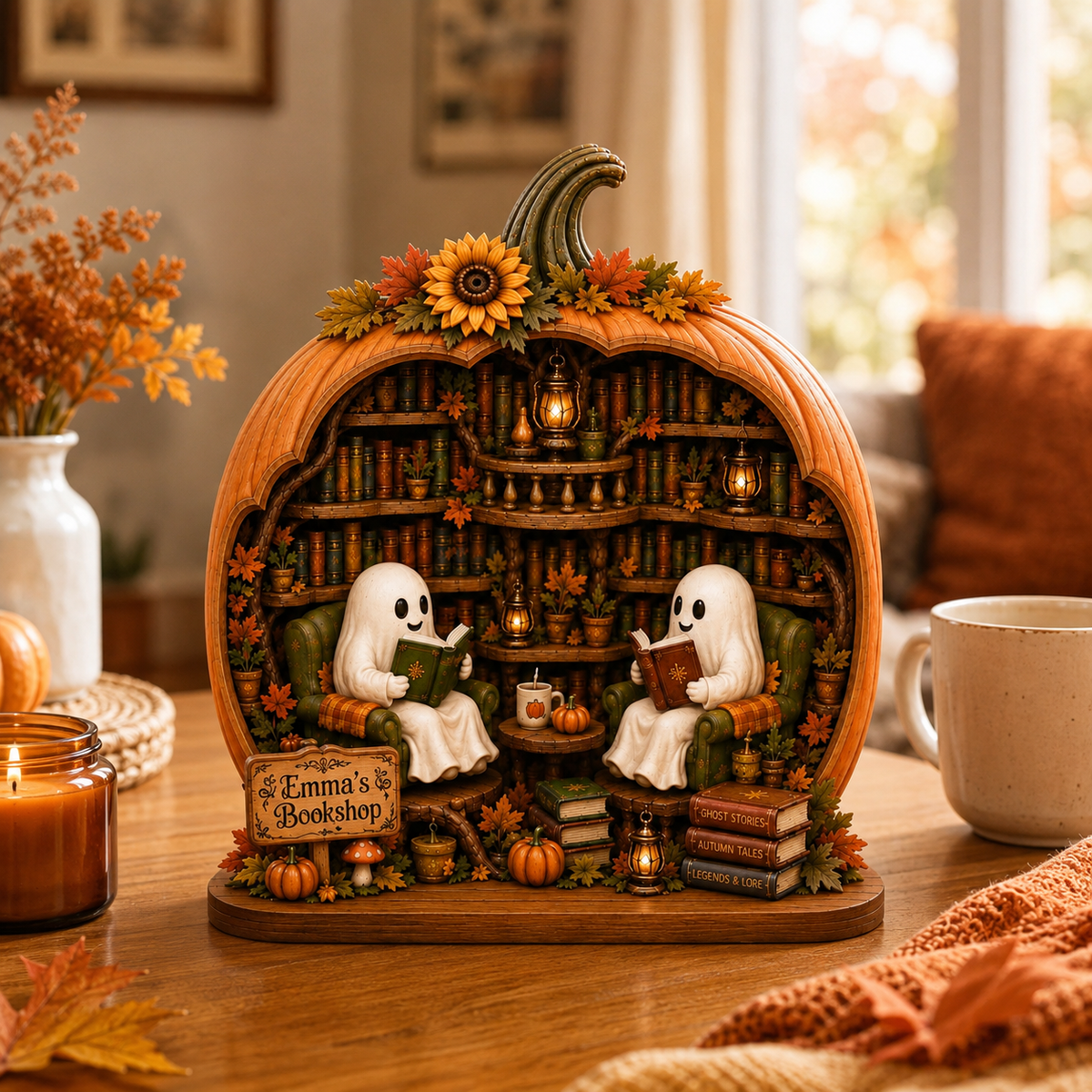 Personalized Reading Ghost Halloween Wood Sign, Book Stack Pumpkin BookShelf Decor, Reading Nook Gift For Book Lovers, Cozy Library Display 56dde13c-77cc-42fc-8681-c53cd9b9305d-banner-1.png