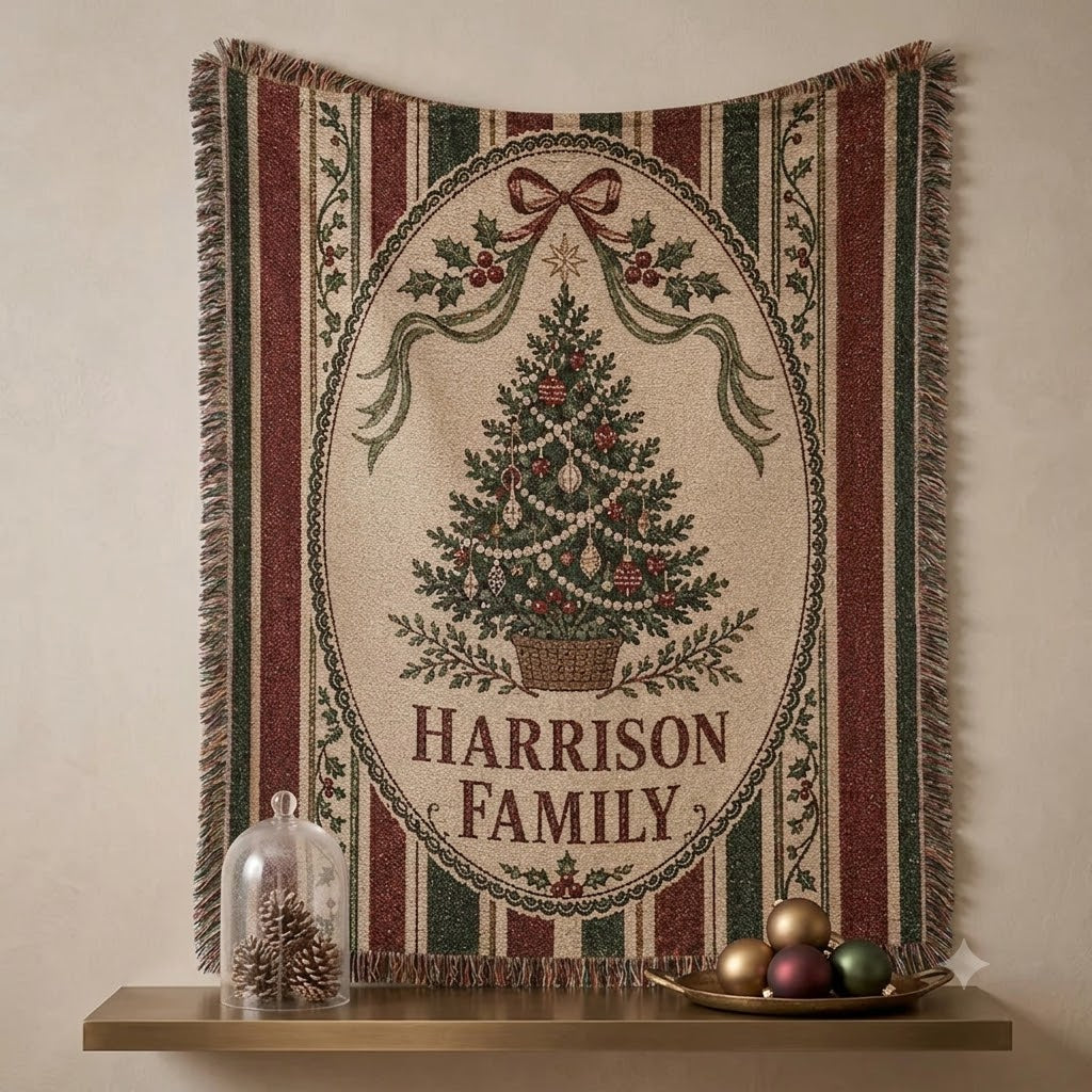 Personalized Christmas Tree Blanket, Custom Family Name Woven Throw, Vintage Holiday Home Decor 56e9cab4-8178-47e2-aa46-9ddf35695c5e-HJHGHG-1-.jfif