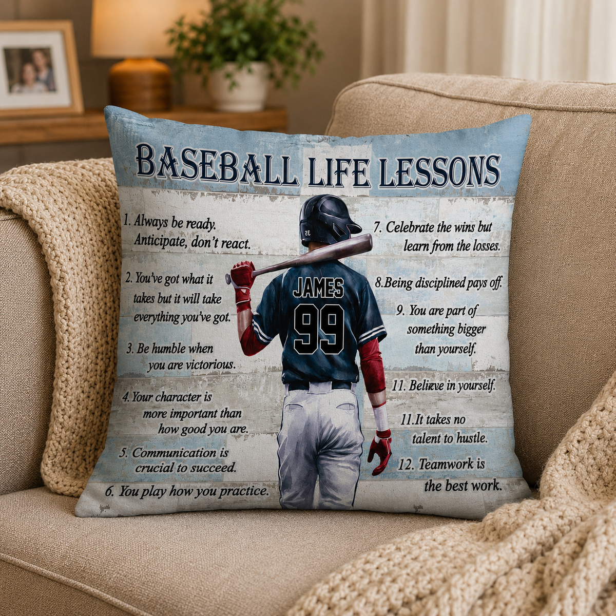 Baseball Life Lessons Custom Pillow - Personalized Motivational Sports Art for Players and Fans