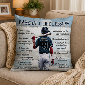 Baseball Life Lessons Custom Pillow - Personalized Motivational Sports Art for Players and Fans