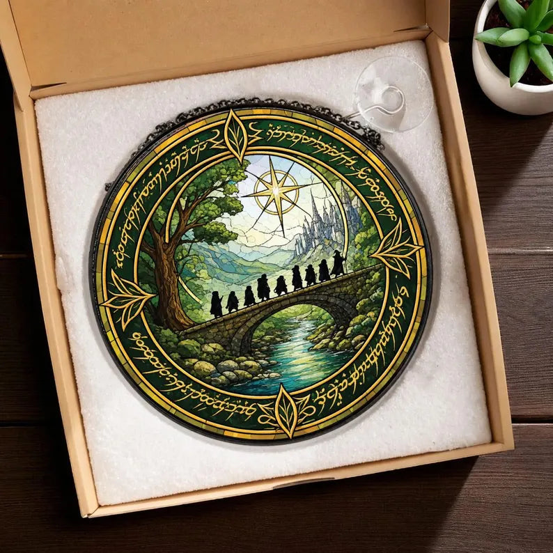 Fantasy Fellowship Stained Glass Suncatcher, Epic Adventure Window Hanging, Medieval Landscape Decor, Nature Lover Gift, Magical Forest Art 57538041-6f6f-4b7a-9c31-976ce2f2becd-fg-31-.webp