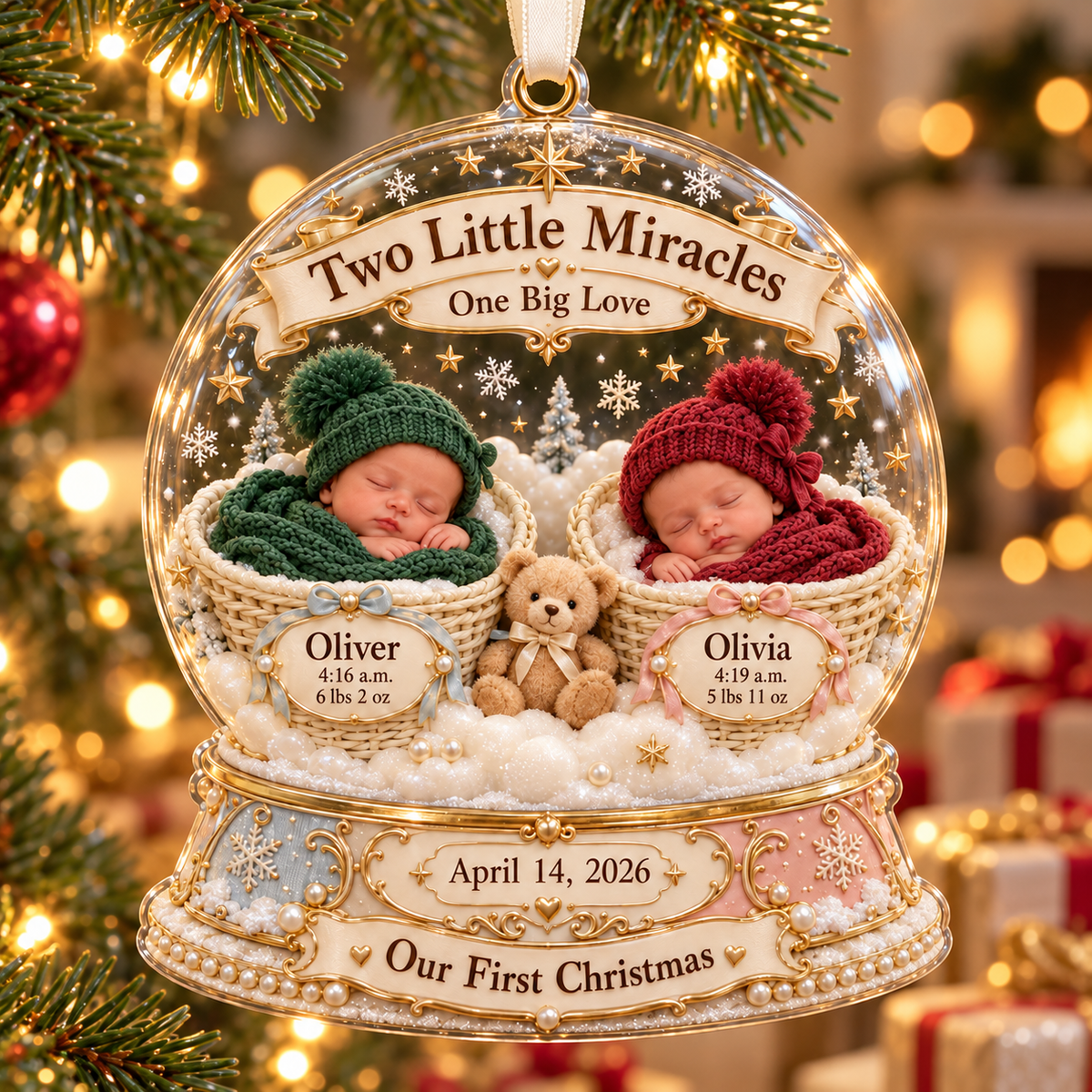 Personalized Twins’ First Christmas Ornament 2026 – Custom Names & Birth Stats, Two Little Miracles Keepsake, Gift for Twin Parents 575b4c11-a830-4b2d-98d1-ed502a073c8c-Twin-baby-Christmas-keepsake-ornament-2.png