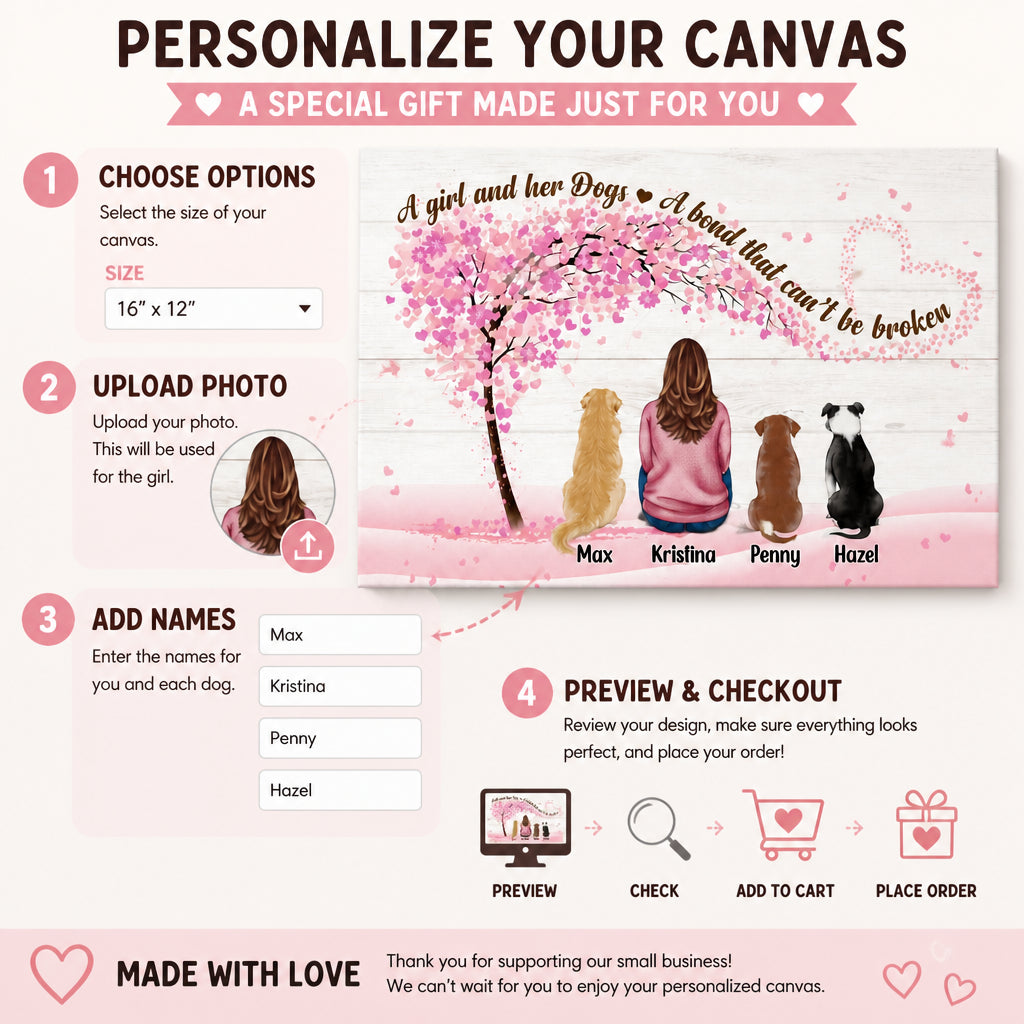 A Girl And Her Dogs – Blossom Heart Custom Portrait Canvas - Personalized Canvas 575f2360-1ed5-4db4-9757-c0c44c27111d.jpg