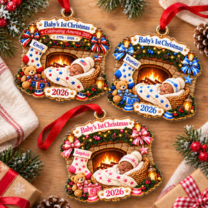Baby By Fireplace Baby's First Christmas 2D Flat - Personalized Acrylic Ornament - 250th America 1776 - 2026 Anniversary, Patriotic Christmas Decor, Gifts for New Parents 57a4c95f-b49b-4024-8dbd-26a8d3a65a48-1.jpg