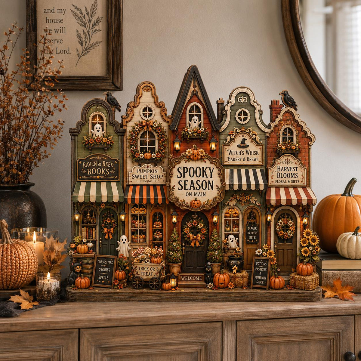 Halloween Village Wooden Block, Spooky Season Main Street Decor, Pumpkin Ghost Fall Shelf Sign, Rustic Tiered Tray Home Gift for Halloween 57e1525d-9caf-453b-820d-307910191e05-2.jpg