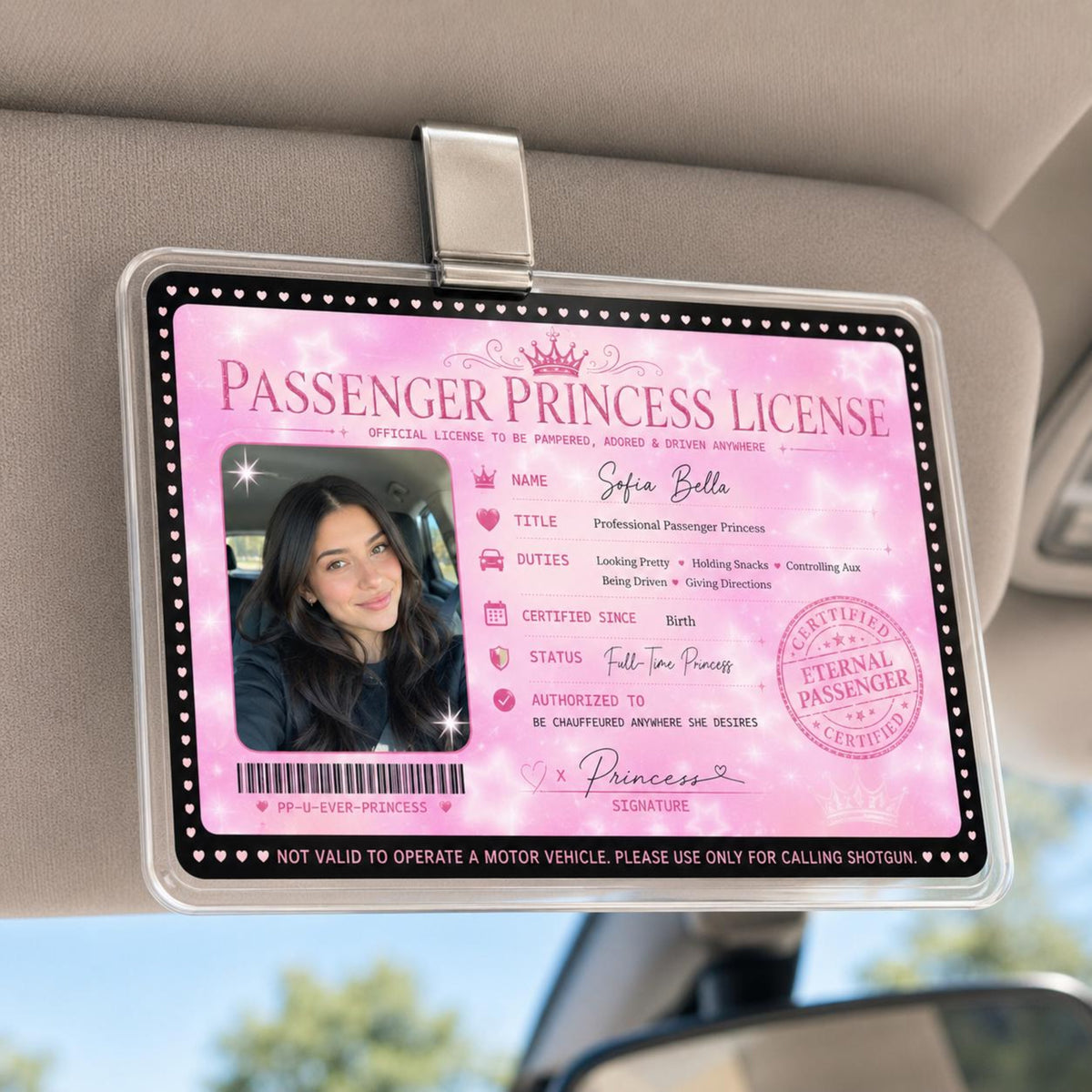 Custom Passenger Princess License Car Visor Clip, Personalized Photo Acrylic Car Accessory, Funny Couple Gift For Girlfriend 57e48ebd-7457-4c8e-bc3e-9776e0829e50-6.jpg