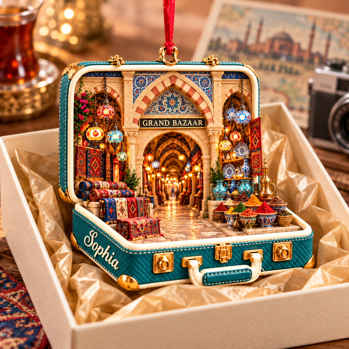 Personalized Grand Bazaar 3D Suitcase Christmas Ornament – Istanbul Travel Souvenir & Gift for Turkey Lovers 57f384da-6837-4b42-a627-4bb61be904d4-Grand-Bazaar-keepsake-in-an-ivory-box-2.png