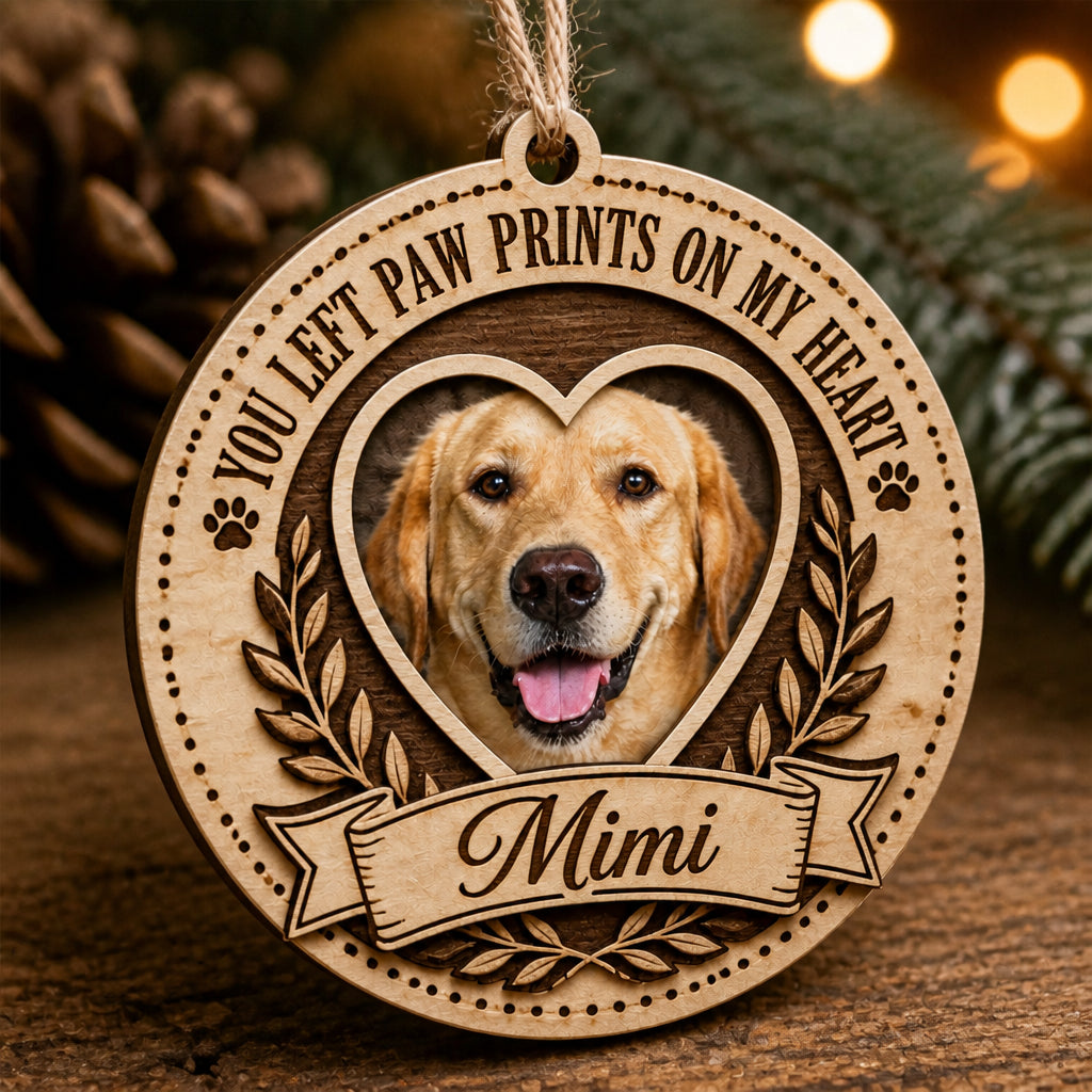You Left Paw Prints On My Heart — Photo + Name Pet Memorial 3‑Layer Wood Ornament - Personalized 3-Layered Wood Ornament 580f213a-7fc9-405c-bde4-0d1ce1fdb502.jpg