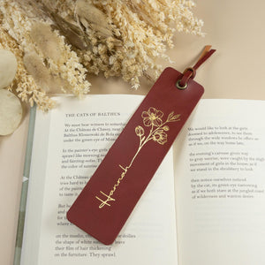 Custom Leather Bookmark with Birth Flower, Personalized Birthday Gift for Book Lovers, Bridesmaid Gift, Wedding Gift 581072fb-0ad2-456c-bafb-8bfa849b3031-2.jpg