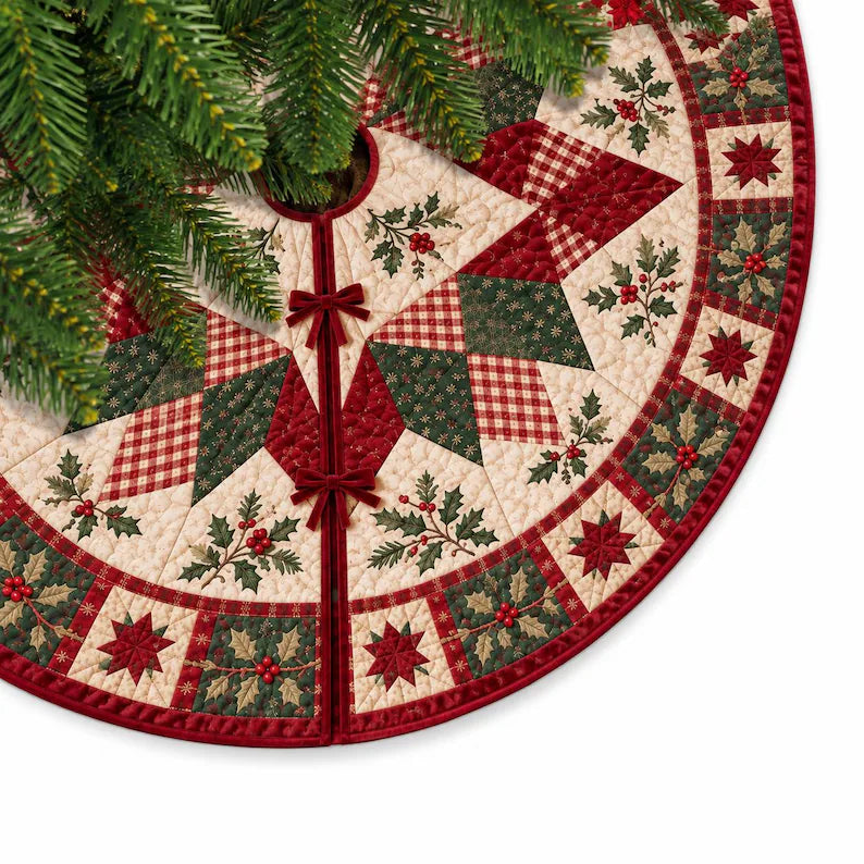 Christmas Tree Skirt, Quilted Patchwork Tree Skirt, Farmhouse Christmas Tree Decor, Red Green Holiday Tree Skirt, Rustic Xmas Decoration 58365283-e41f-4806-983d-9ca4b2b499aa-fgtfg-1-.webp