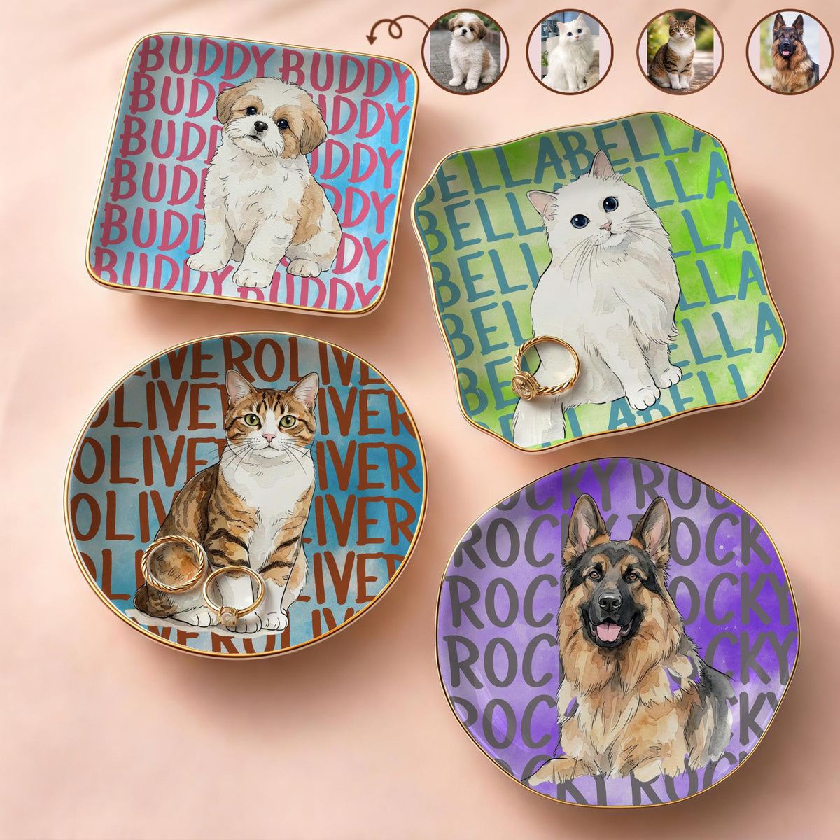 Custom Pet Portrait Name Watercolor Jewelry Dish, Personalized Cat Mom Jewelry Dish, Pet Memorial Gift for Pet Lover 583d617f-2197-44ca-b572-874427e453dc-2.jpg