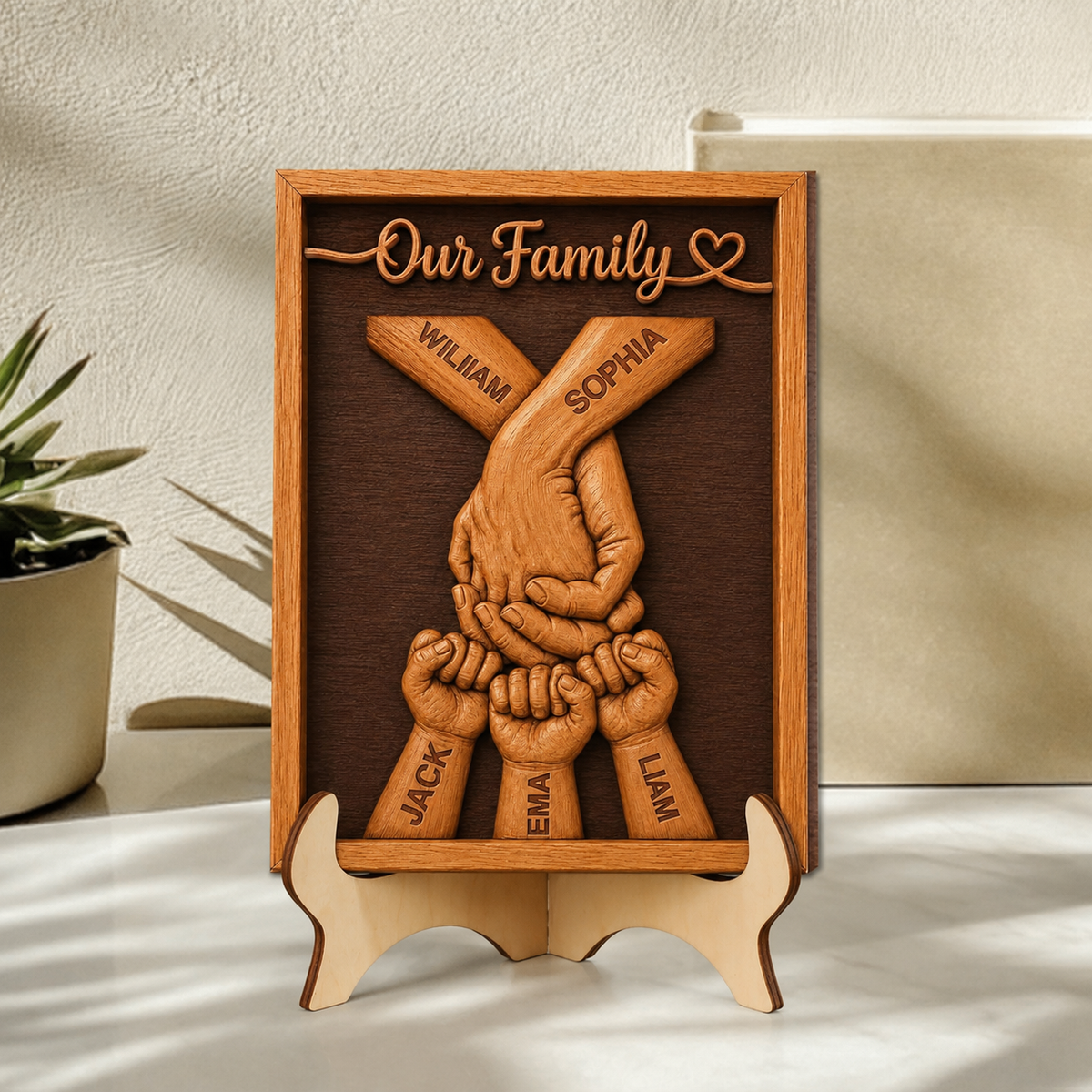 Personalized Family Wooden Plaque, Custom Kid's Name Wooden Sign, Fist Bump Family Wood Sign Anniversary, Father's Day Gift For Husband/Him