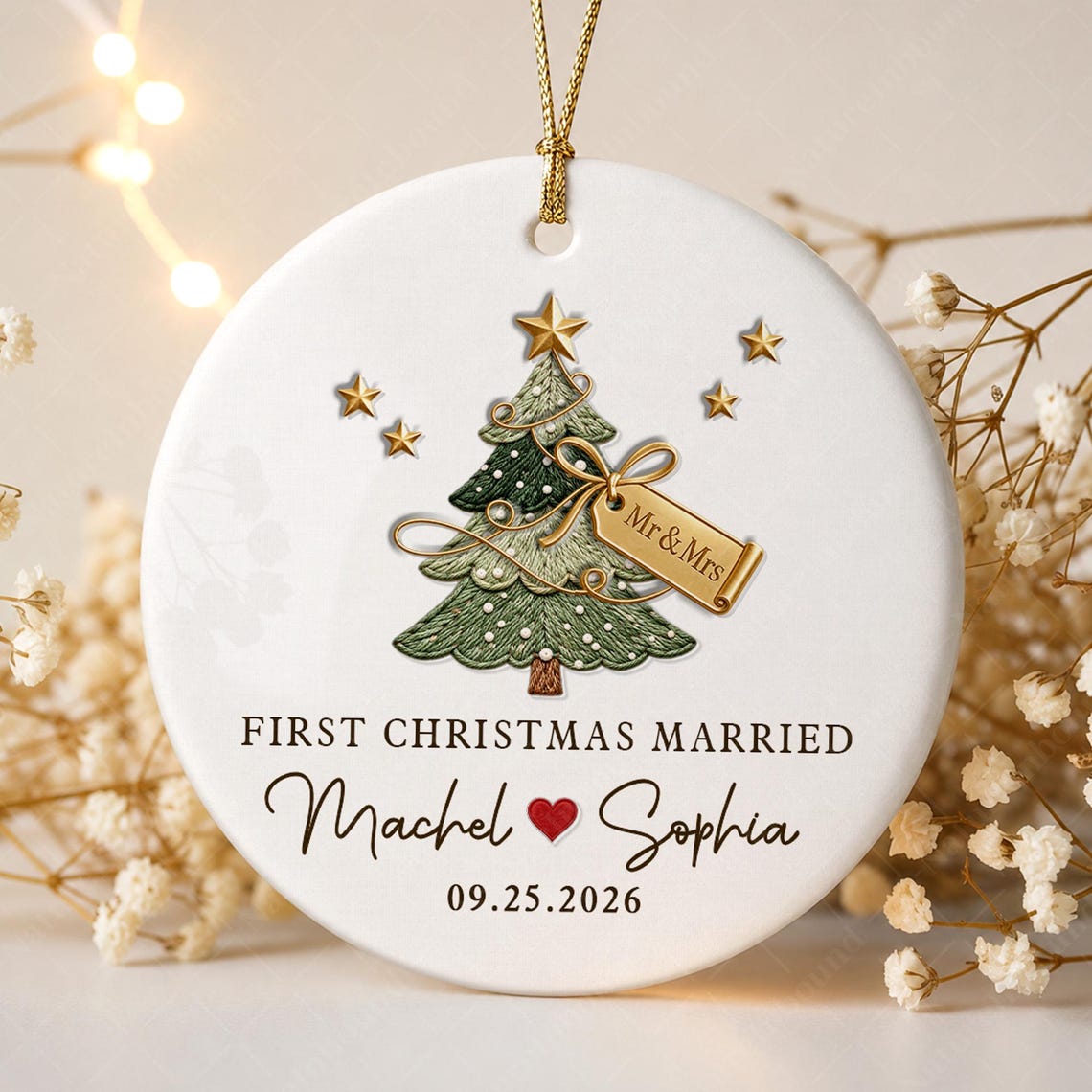 Personalized First Christmas Married Ceramic Ornament, Mr & Mrs Name with Wedding Date Keepsake 5850b10e-37ad-4630-8f00-8ab82dcd43e7-2.jpg