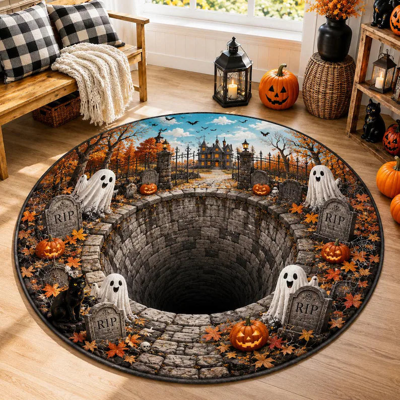 Halloween 3D Illusion Rug, Spooky Haunted House Area Rug, Ghost Pumpkin Round Rug, Halloween Home Decor, Horror Floor Mat 586355d4-278d-4bf2-aa51-6e3716e2dfbb-rty.webp