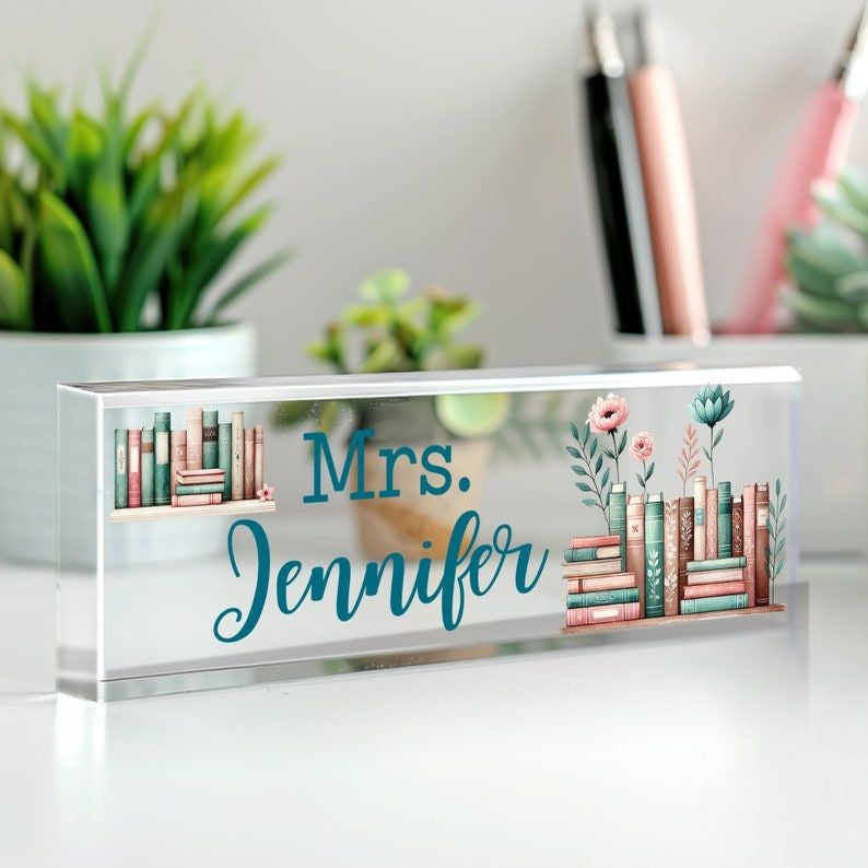Personalized Teacher Desk Name Plate, School Librarian Gifts, Teacher Appreciation Gifts, Teacher Name Sign, Book Lover Gift, Librarian Gift