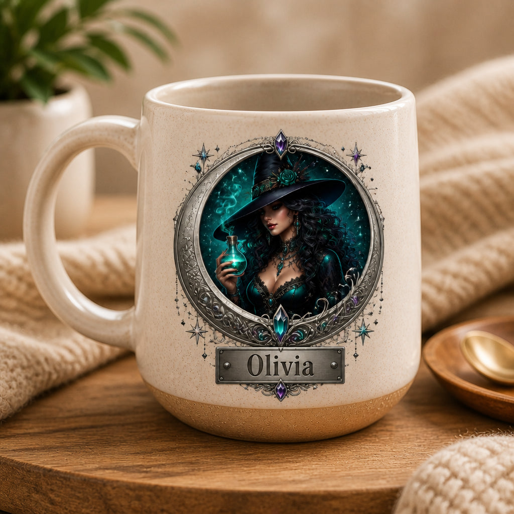 Personalized Witch Cameo Pottery Mug – Name Plaque - Personalized Pottery Mug 58bac430-230b-41e0-8322-6f0b9ffc52e4.jpg