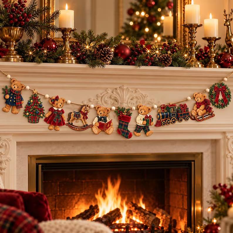 Wooden Christmas Garland: Ten Teddy Bear and Toy Pieces with Tartan Details 58bc5e8b-8574-49bc-8cde-978bbfc8078a-dftuh56-2-.jpg