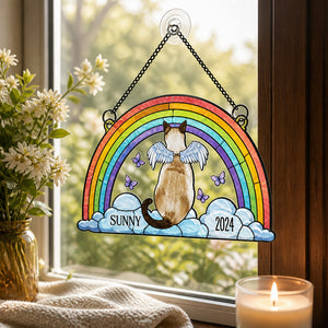 Rainbow Bridge Pet Memorial Stained-Glass Suncatcher – Photo to Watercolor with Name & Year - Personalized Suncatcher Stained Glass 58cf51a3-ebf6-46f9-bd64-2728a6ad05fa.jpg
