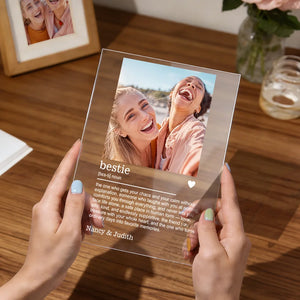 Personalised Best Friend Photo Multi Colour Acrylic LED Night Light with Name and Wooden Base Birthday Bridesmaid Anniversary Gift for Besties Sisters