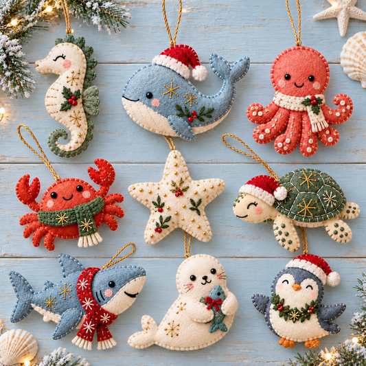 Felt Sea Animal Christmas Ornament, Whale, Turtle or Shark Tree Decoration, Ocean Lover Gift, Coastal Holiday Keepsake 58d7523d-543d-4d75-b1e8-af709e882dab-B-s-u-t-p-Gi-ng-sinh-ven-bi-n-1.png