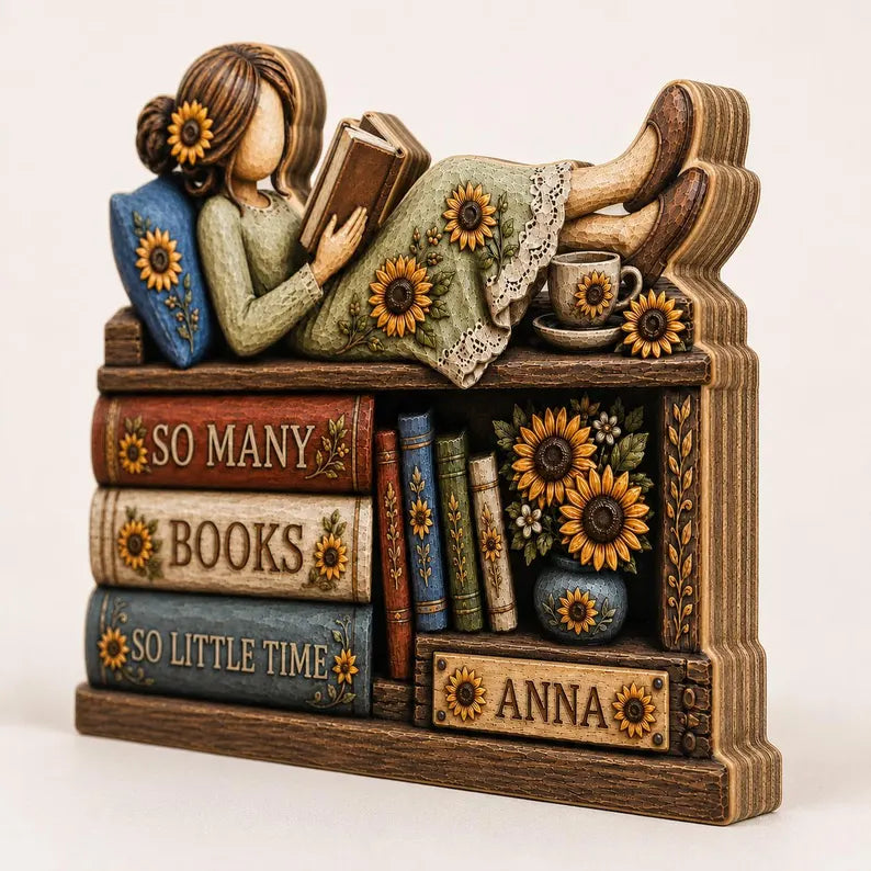 Personalized Book Lover Wooden Block, Custom Name Reading Girl Shelf Decor, Sunflower Bookish Gift, Library Desk Sign 58e5bcec-e3e7-44f3-b114-121426179316-fffr-3-.webp