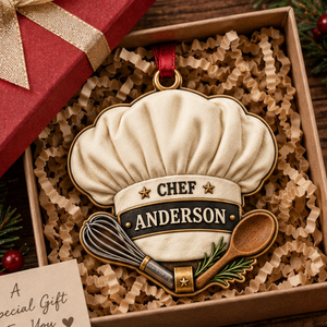 Personalized Chef Christmas Gift - Custom Name Chef Hat Toque Ornament 58ec49e3-a417-422b-82f0-a62a16b5a9e4-chef_ornament_mockup_1_gift_box.png