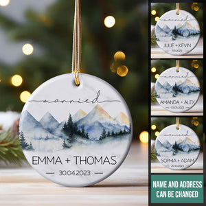 Mountain Pine Forest Married Christmas - Personalized Ornament - Christmas Gift