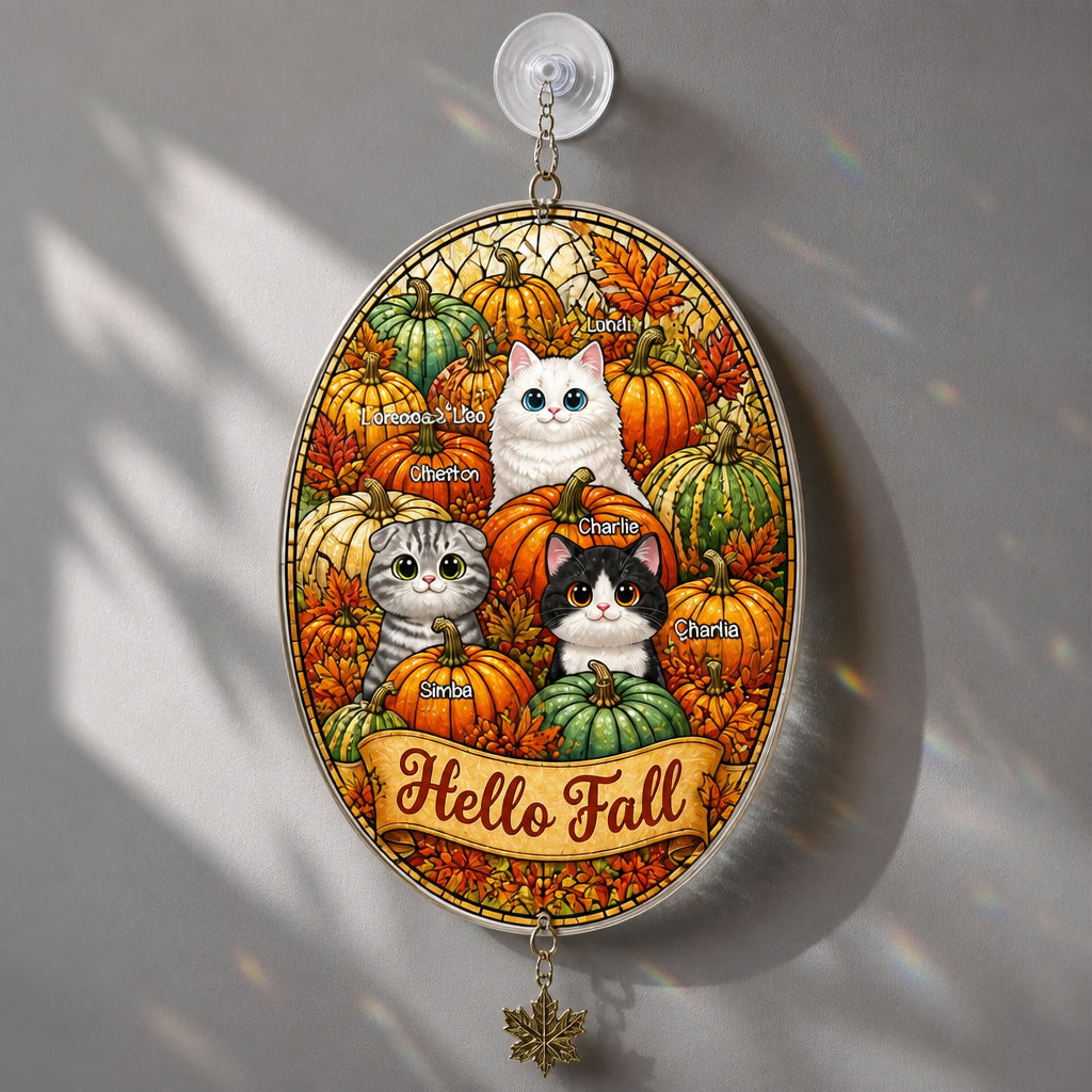 Hello Fall Custom Cat Portrait Garden Flag - Personalized 1 Layered Suncatcher with Charm 591bee0d-9d99-4a4d-a84a-ed9743c6650e.jpg